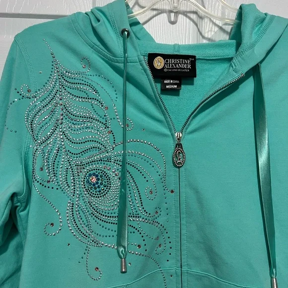 Christine Alexander Teal Embellished Hoodie - Picture 2 of 6